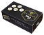 Black and gold food-grade cardboard container with windows